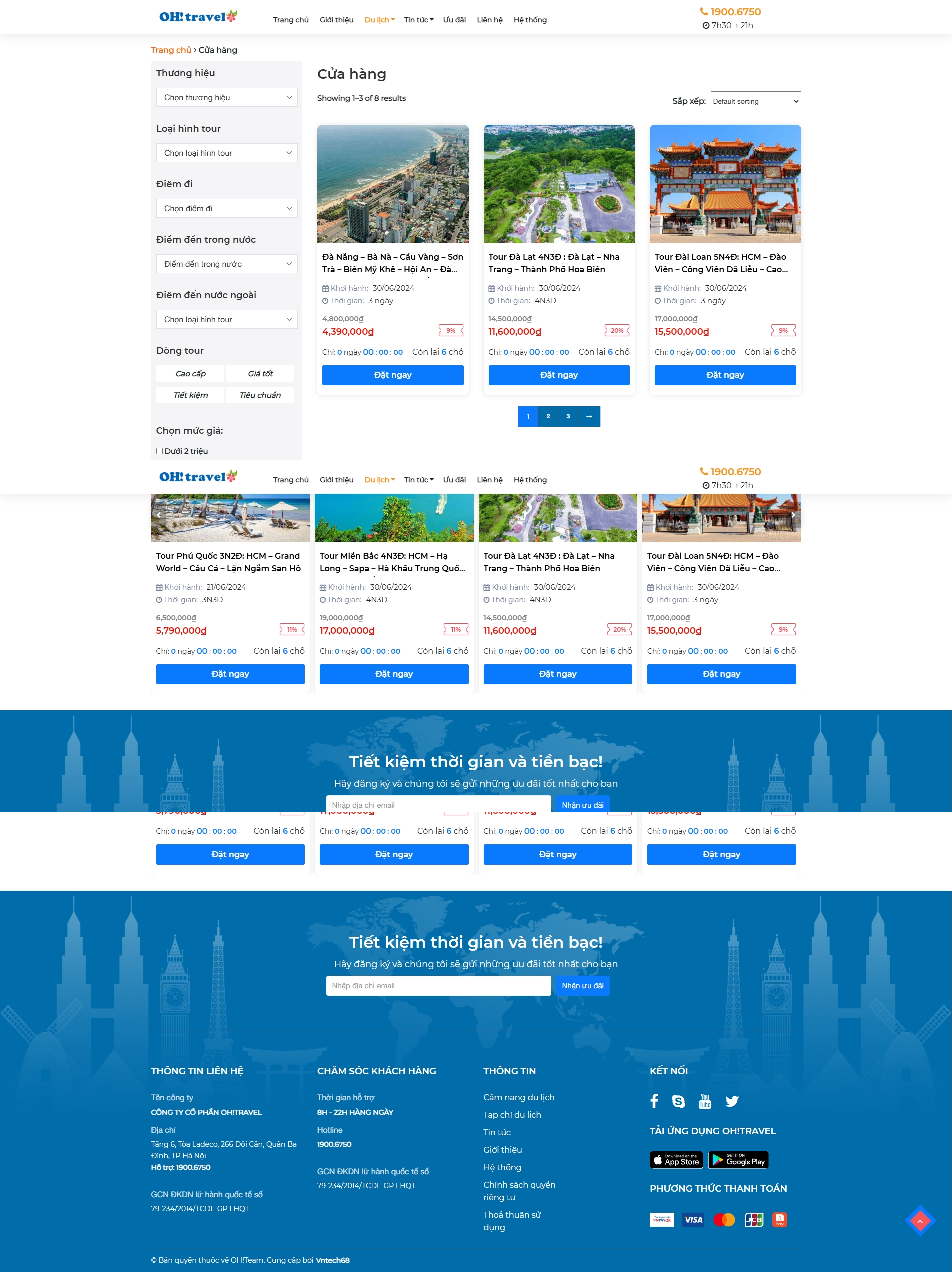 Trang danh sách tour